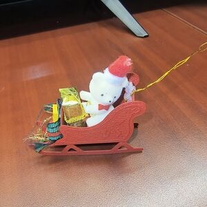 Russ Berrie Vintage Red Metal Sleigh With Teddy Bear And Gifts 1980s Ornament